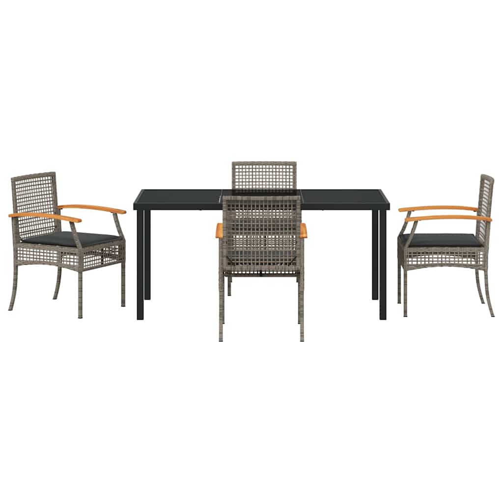 Kert étkező szett párnával 5 pcs Szürke és fekete Rattan