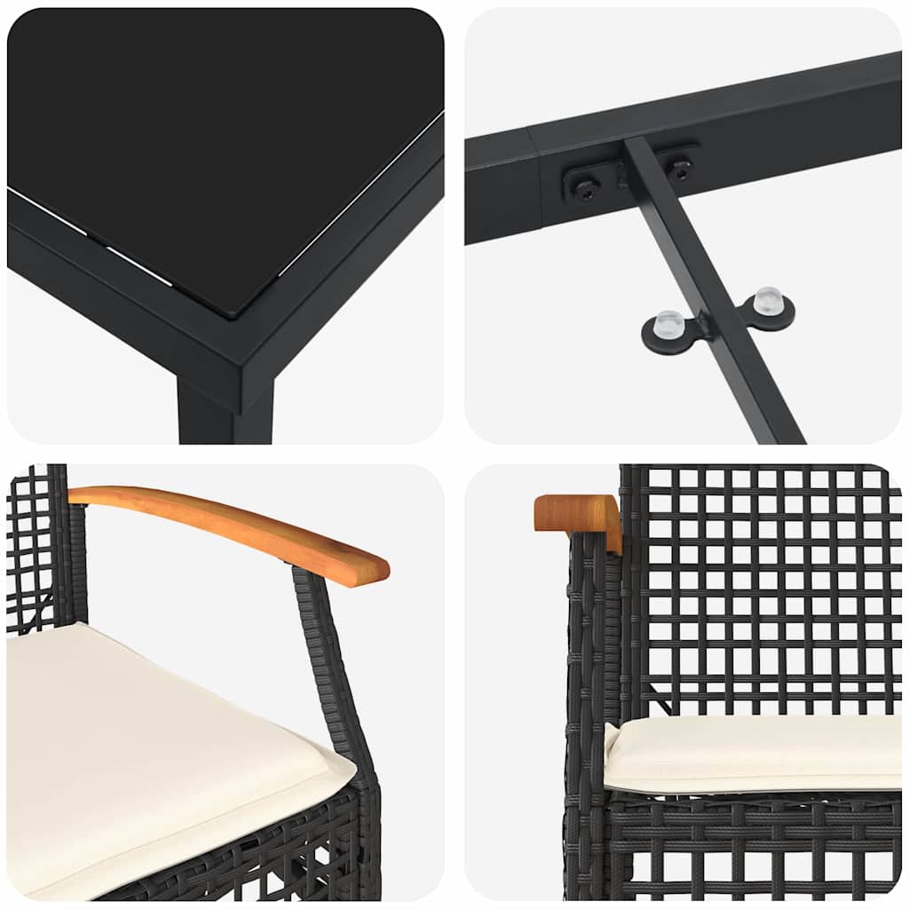 Kert étkező szett párnával 7 pcs Szürke és fekete Rattan