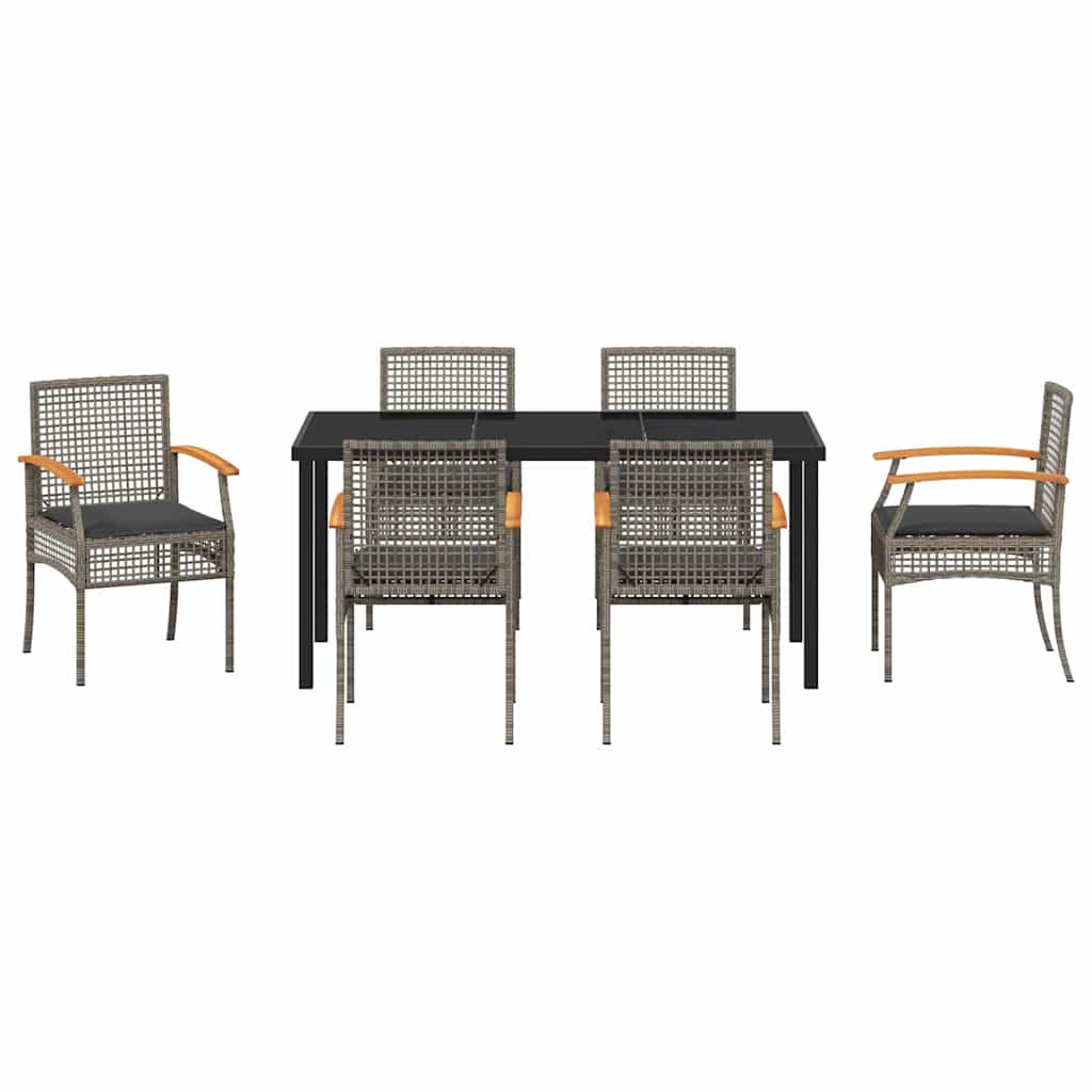 Kert étkező szett párnával 7 pcs Szürke és fekete Rattan