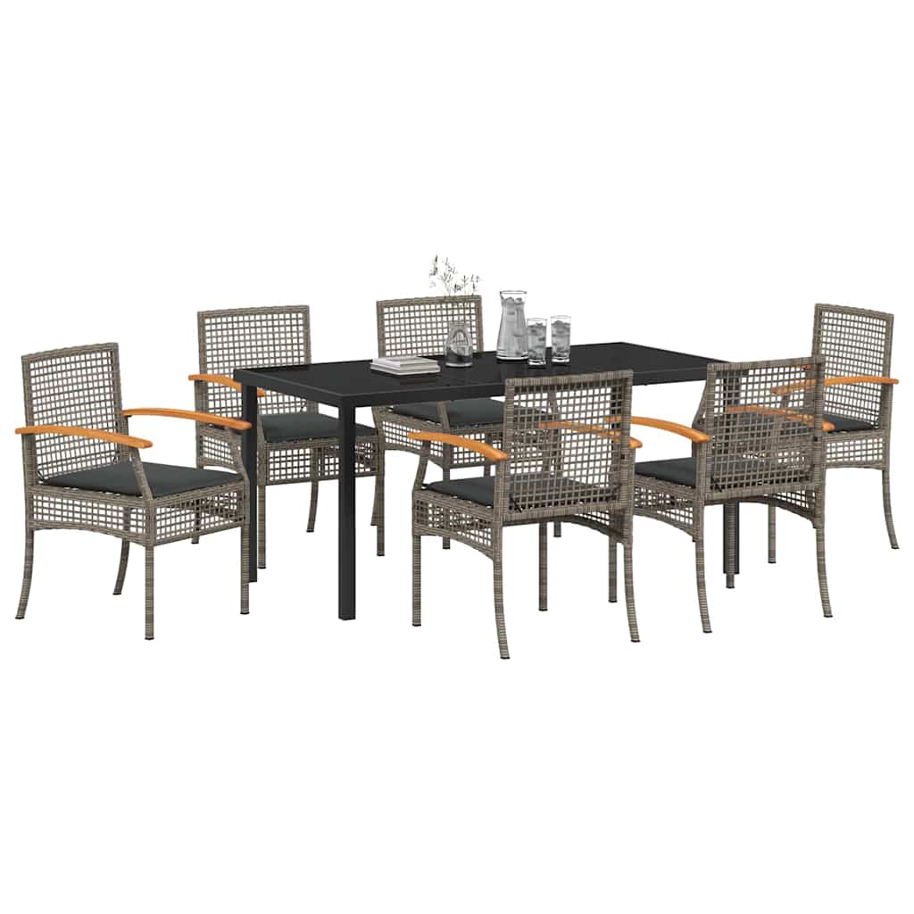 Kert étkező szett párnával 7 pcs Szürke és fekete Rattan