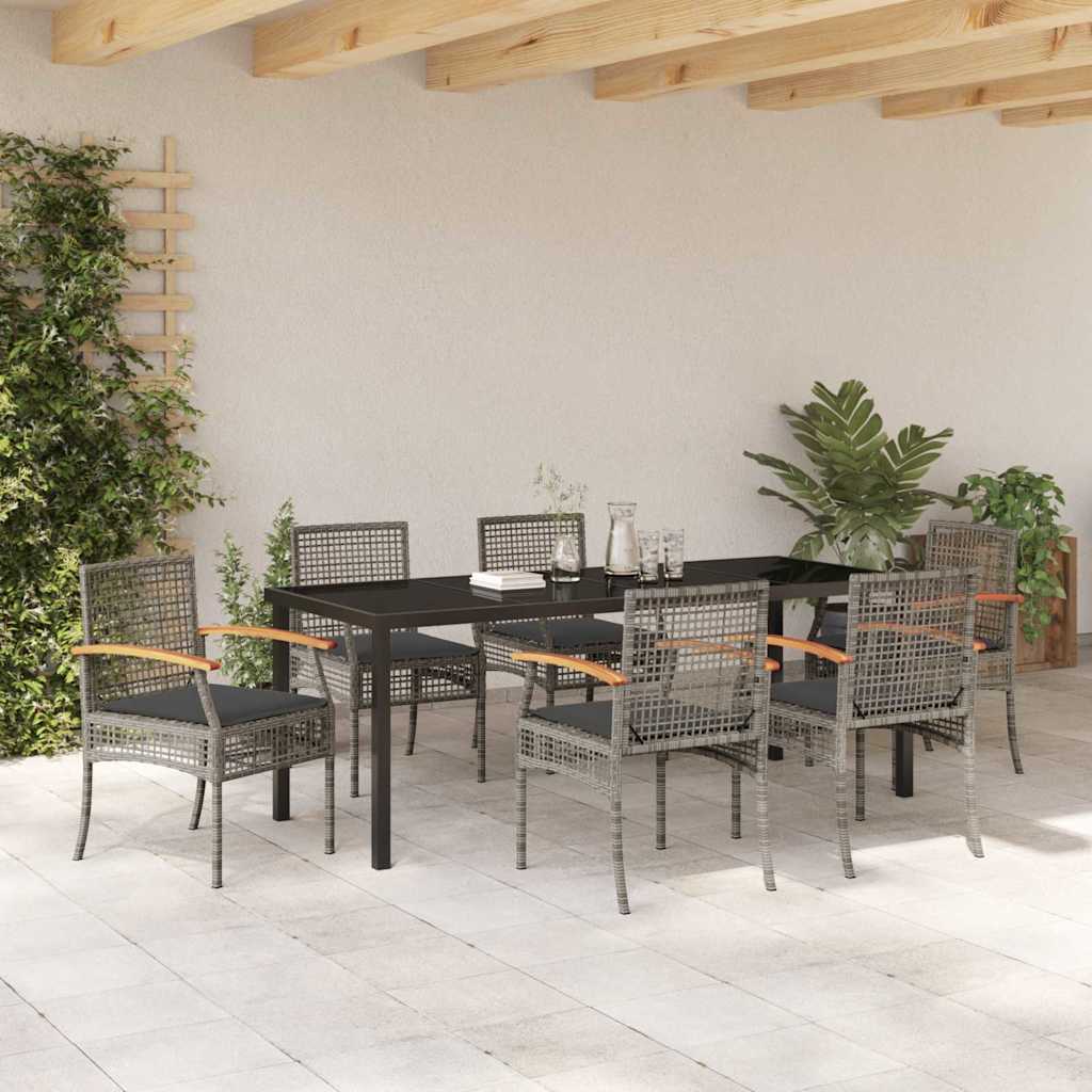 Kert étkező szett párnával 7 pcs Szürke és fekete Rattan