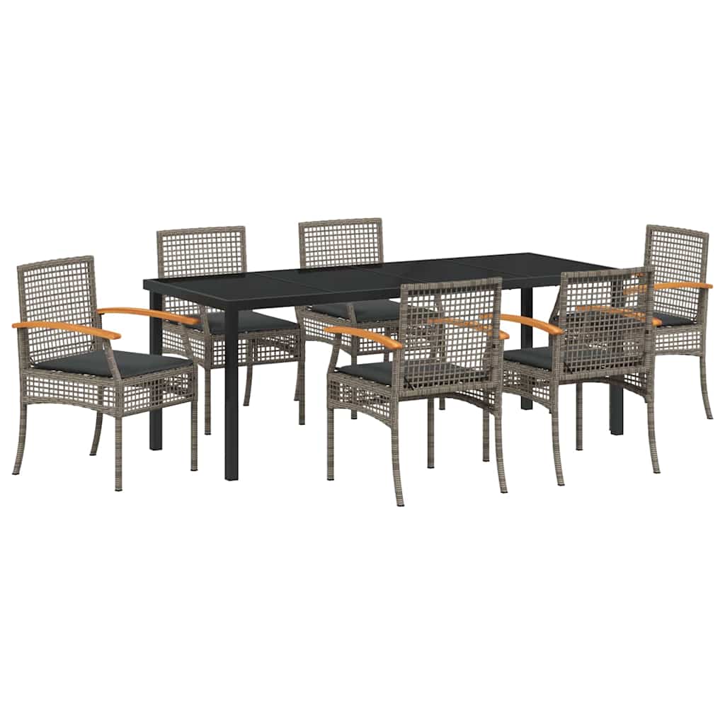 Kert étkező szett párnával 7 pcs Szürke és fekete Rattan