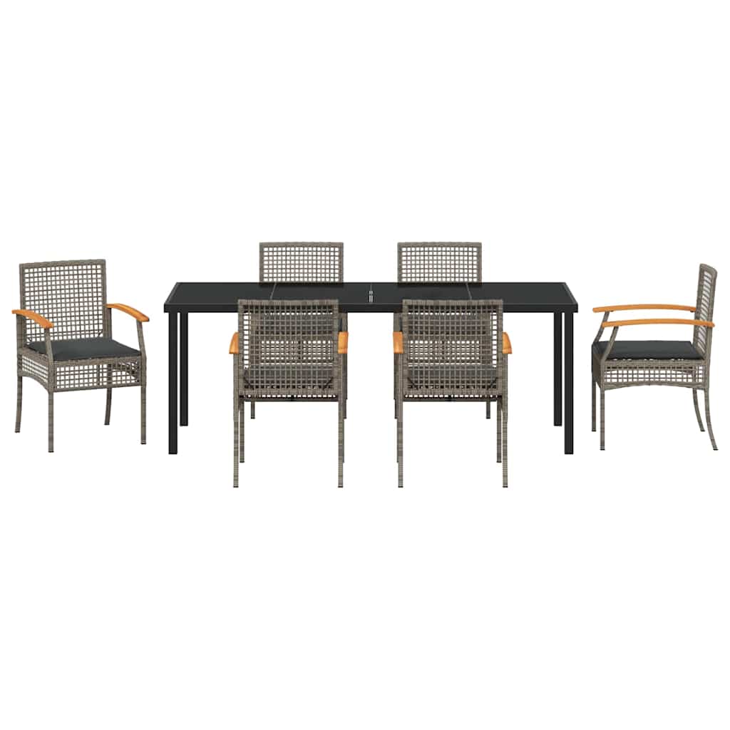 Kert étkező szett párnával 7 pcs Szürke és fekete Rattan
