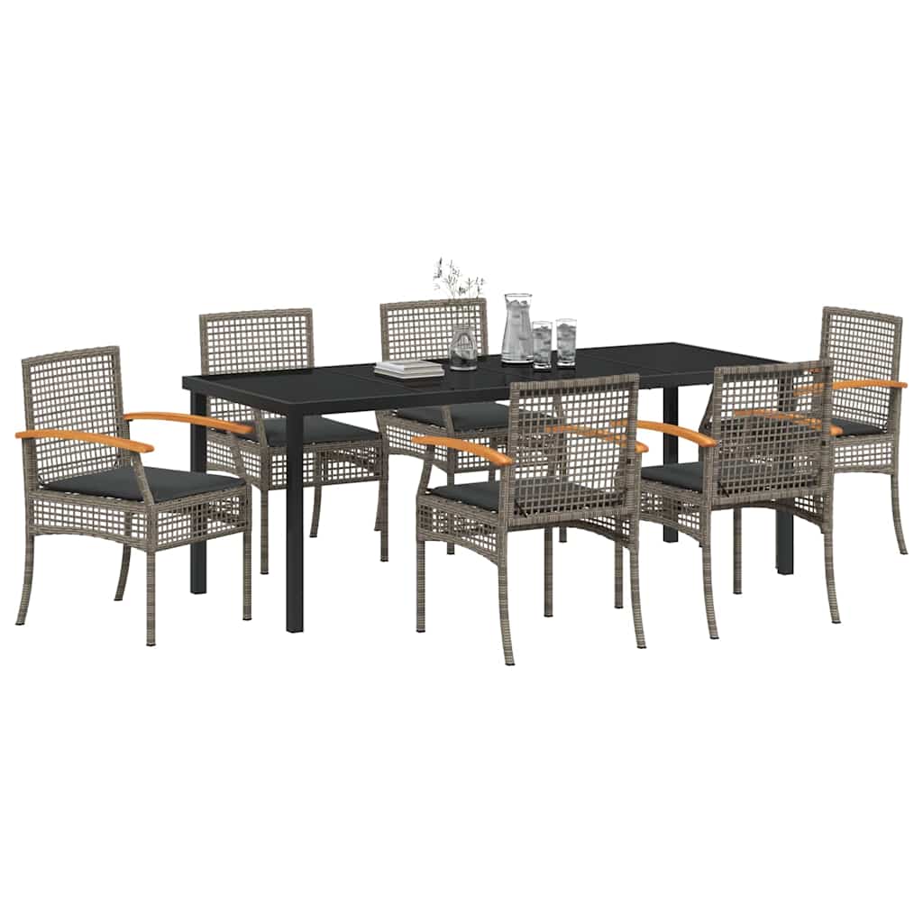 Kert étkező szett párnával 7 pcs Szürke és fekete Rattan