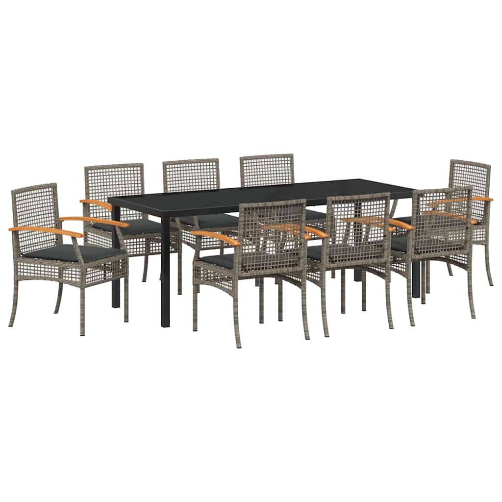Kert étkező szett párnával 9 pcs Szürke és fekete Rattan