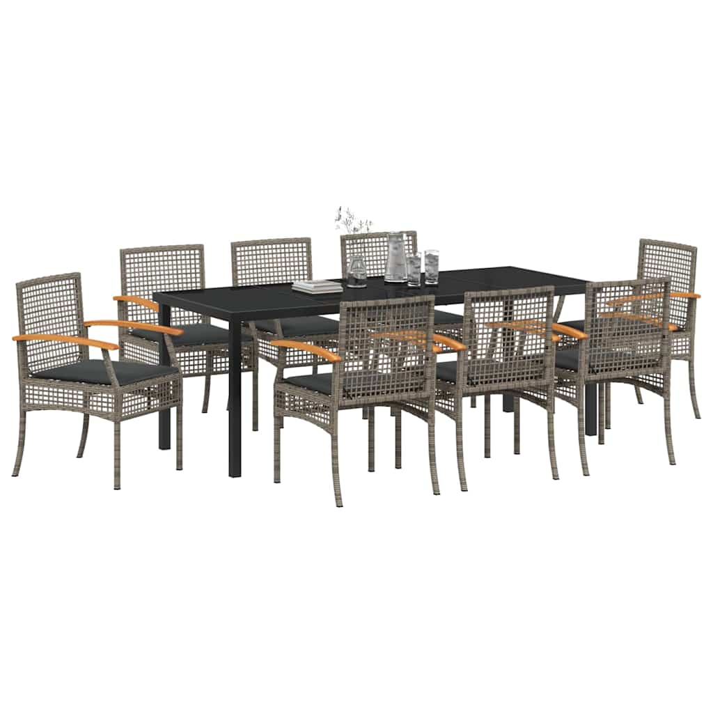 Kert étkező szett párnával 9 pcs Szürke és fekete Rattan