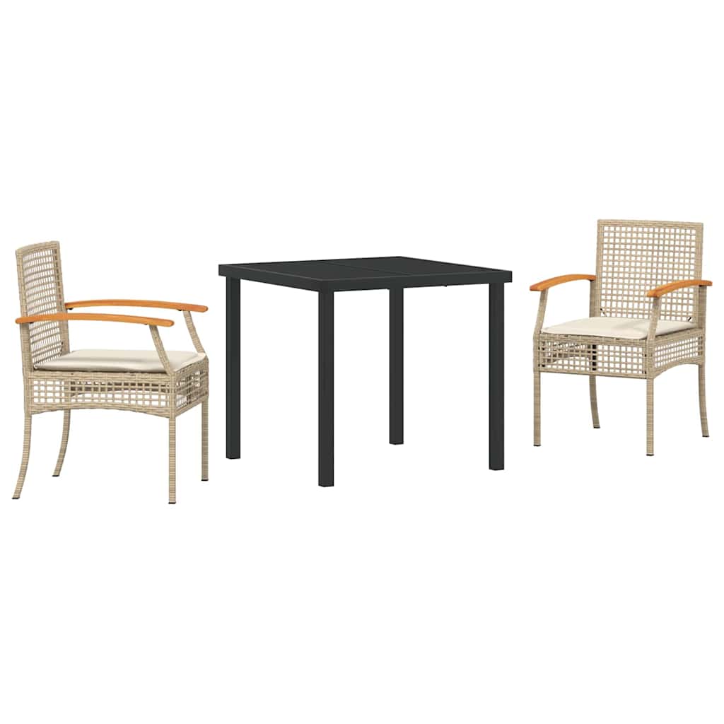 Kert étkező szett párnával 3 pcs Beige és fekete Rattan