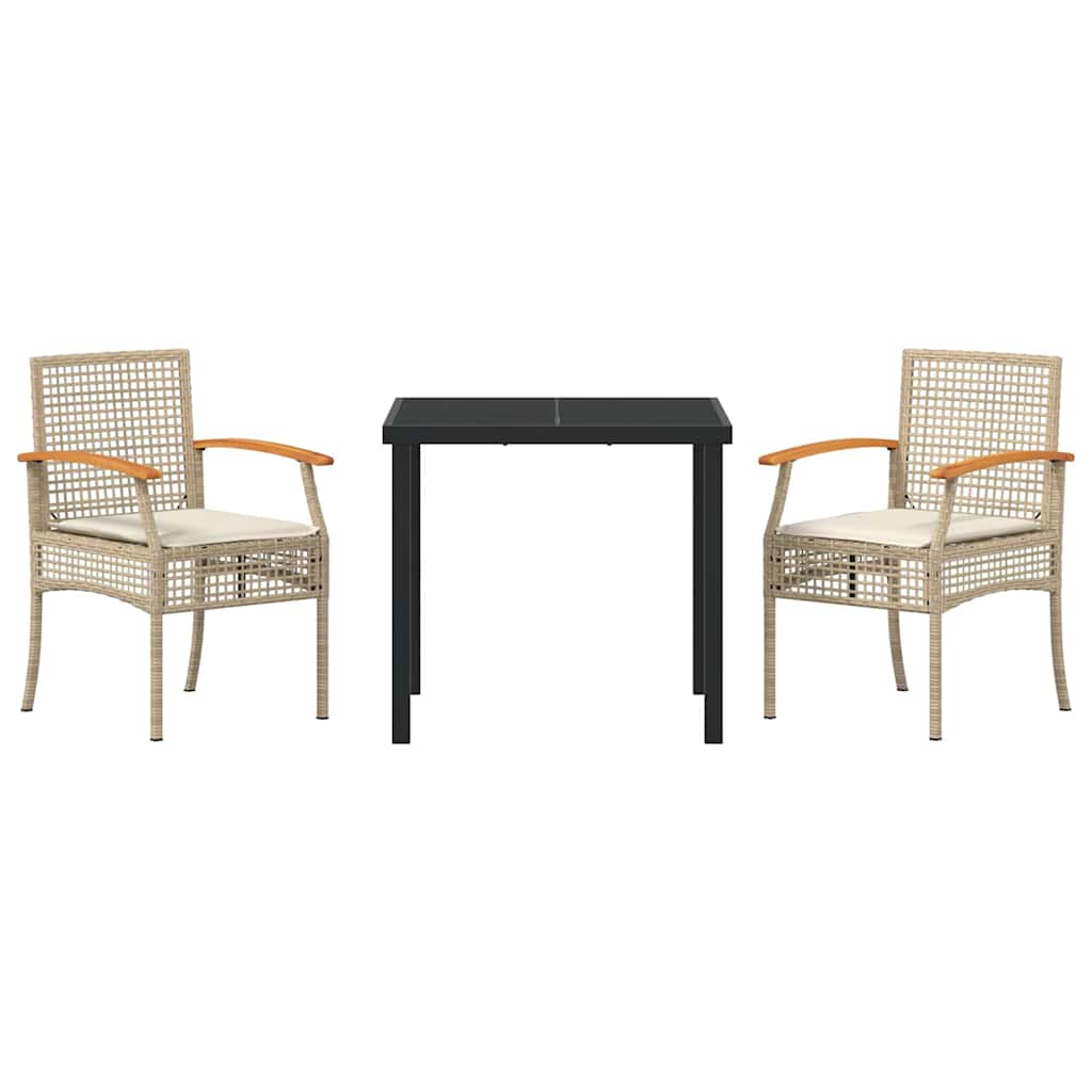 Kert étkező szett párnával 3 pcs Beige és fekete Rattan