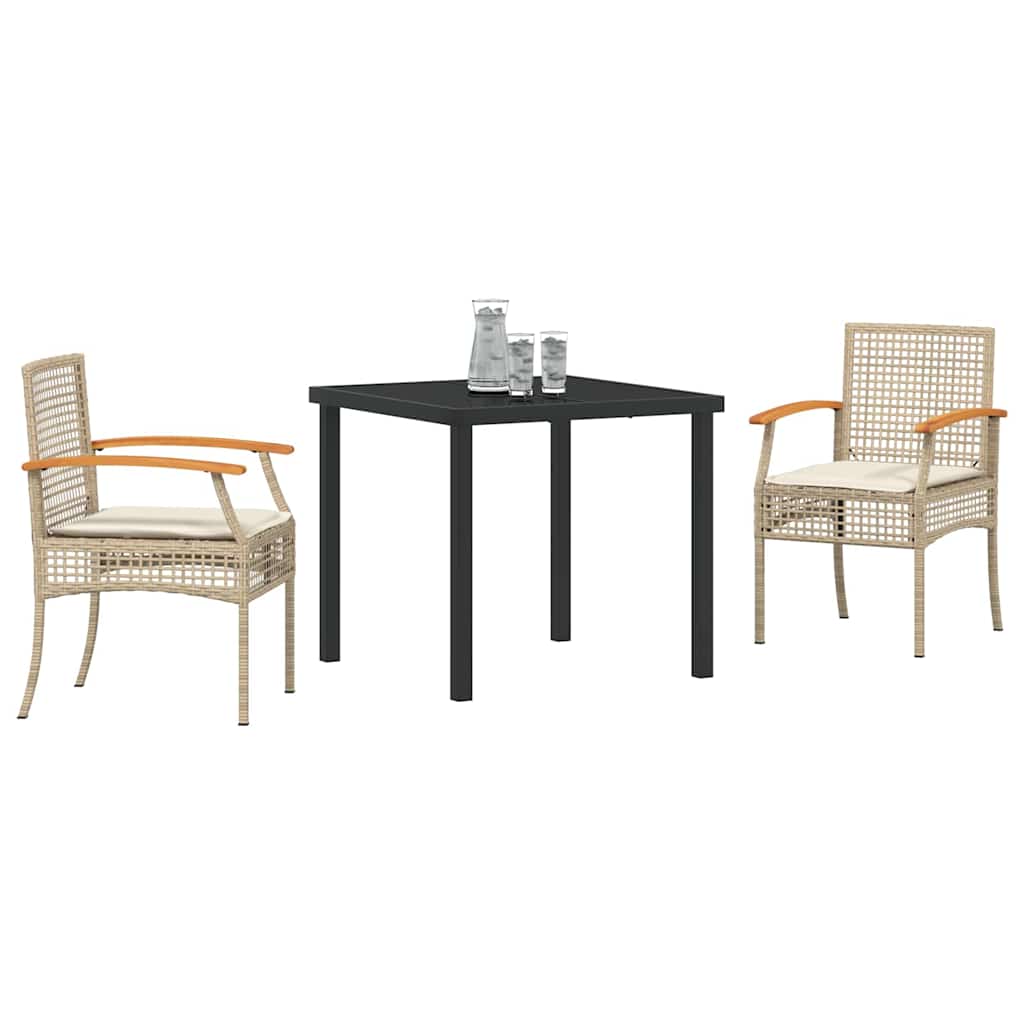 Kert étkező szett párnával 3 pcs Beige és fekete Rattan