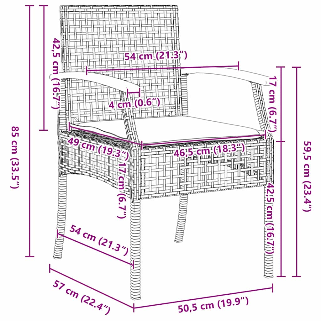 Kert étkező szett párnával 3 pcs Beige és fekete Rattan