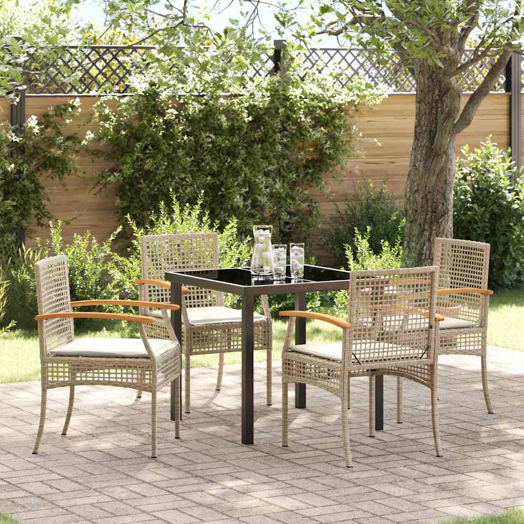 Kert étkező szett párnával 5 pcs Beige és fekete Rattan