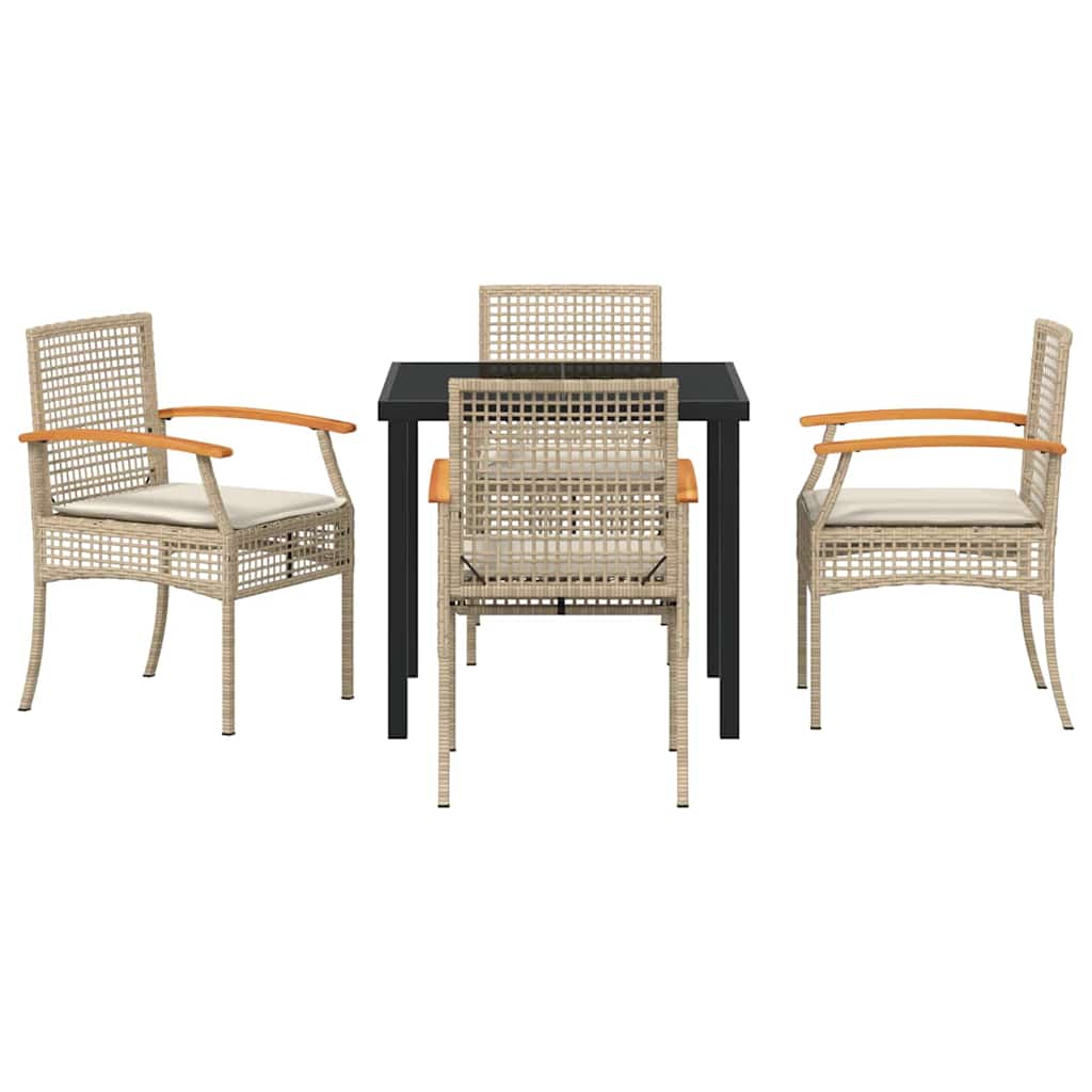 Kert étkező szett párnával 5 pcs Beige és fekete Rattan