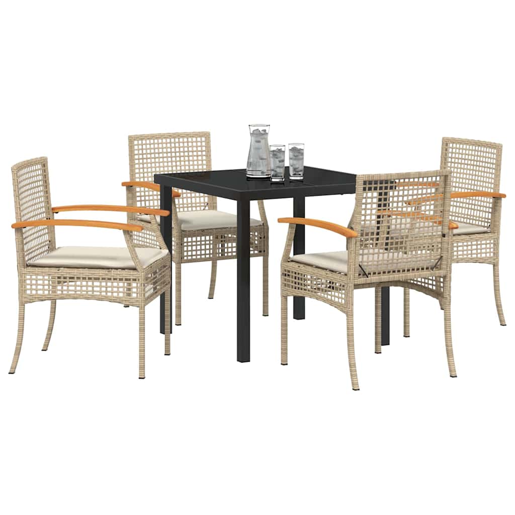 Kert étkező szett párnával 5 pcs Beige és fekete Rattan