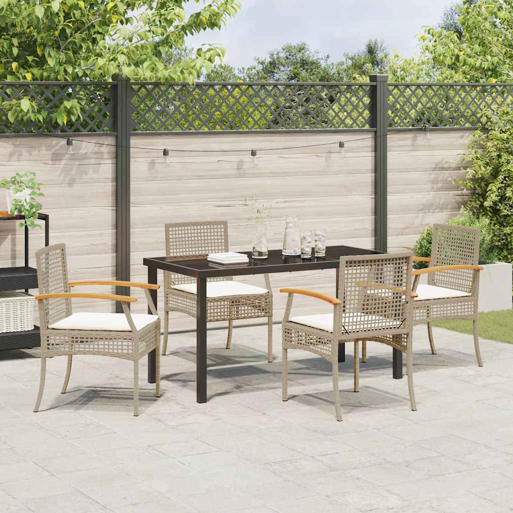 Kert étkező szett párnával 5 pcs Beige és fekete Rattan