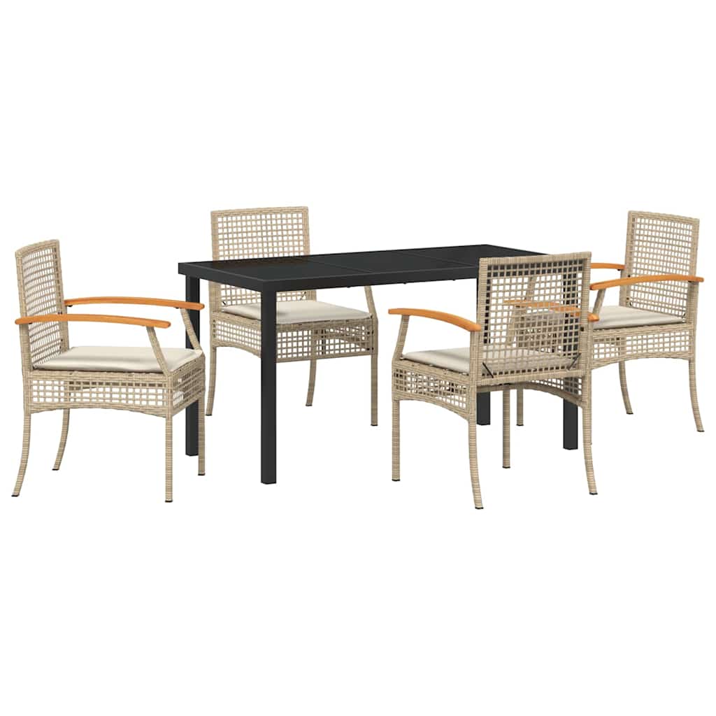 Kert étkező szett párnával 5 pcs Beige és fekete Rattan