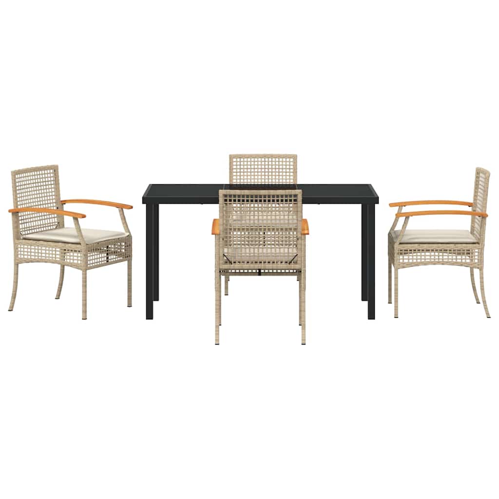 Kert étkező szett párnával 5 pcs Beige és fekete Rattan