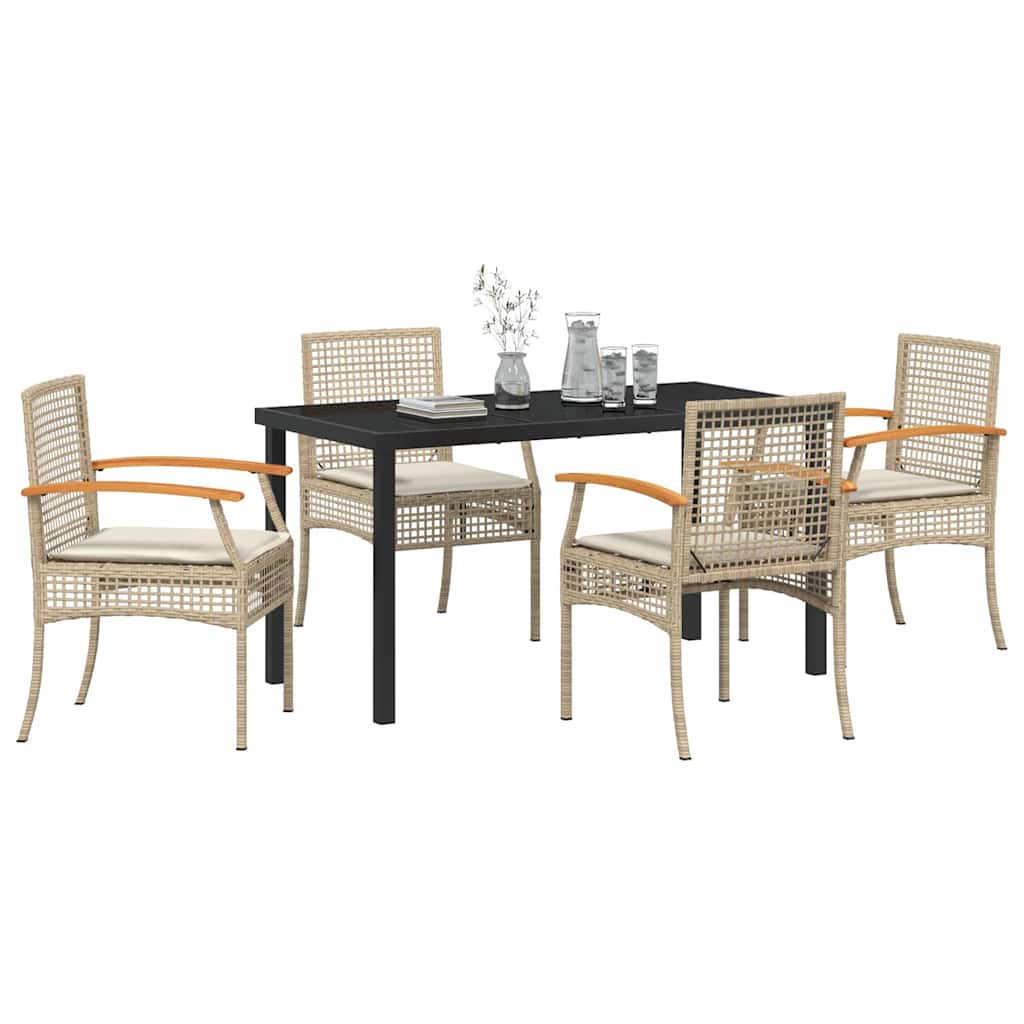 Kert étkező szett párnával 5 pcs Beige és fekete Rattan