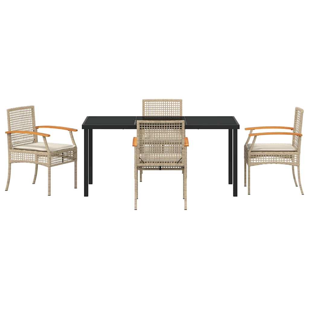 Kert étkező szett párnával 5 pcs Beige és fekete Rattan