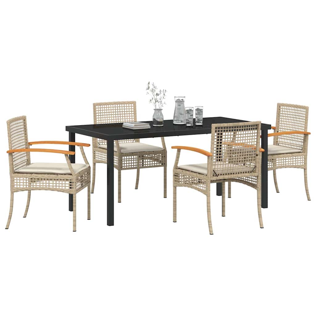 Kert étkező szett párnával 5 pcs Beige és fekete Rattan