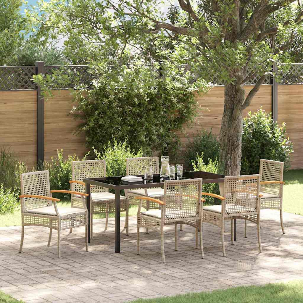 Kert étkező szett párnával 7 pcs Beige és fekete Rattan