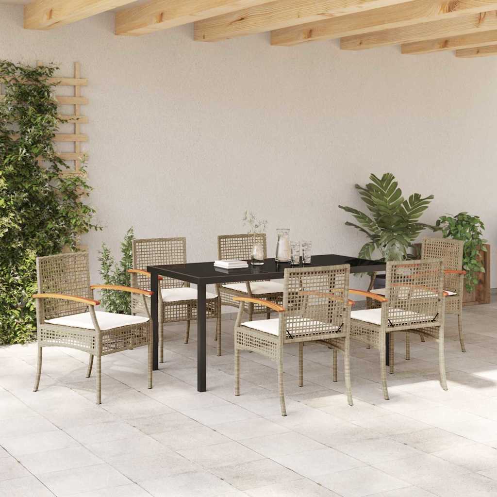 Kert étkező szett párnával 7 pcs Beige és fekete Rattan