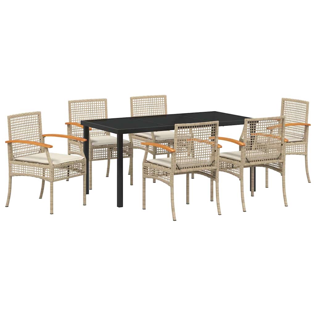 Kert étkező szett párnával 7 pcs Beige és fekete Rattan