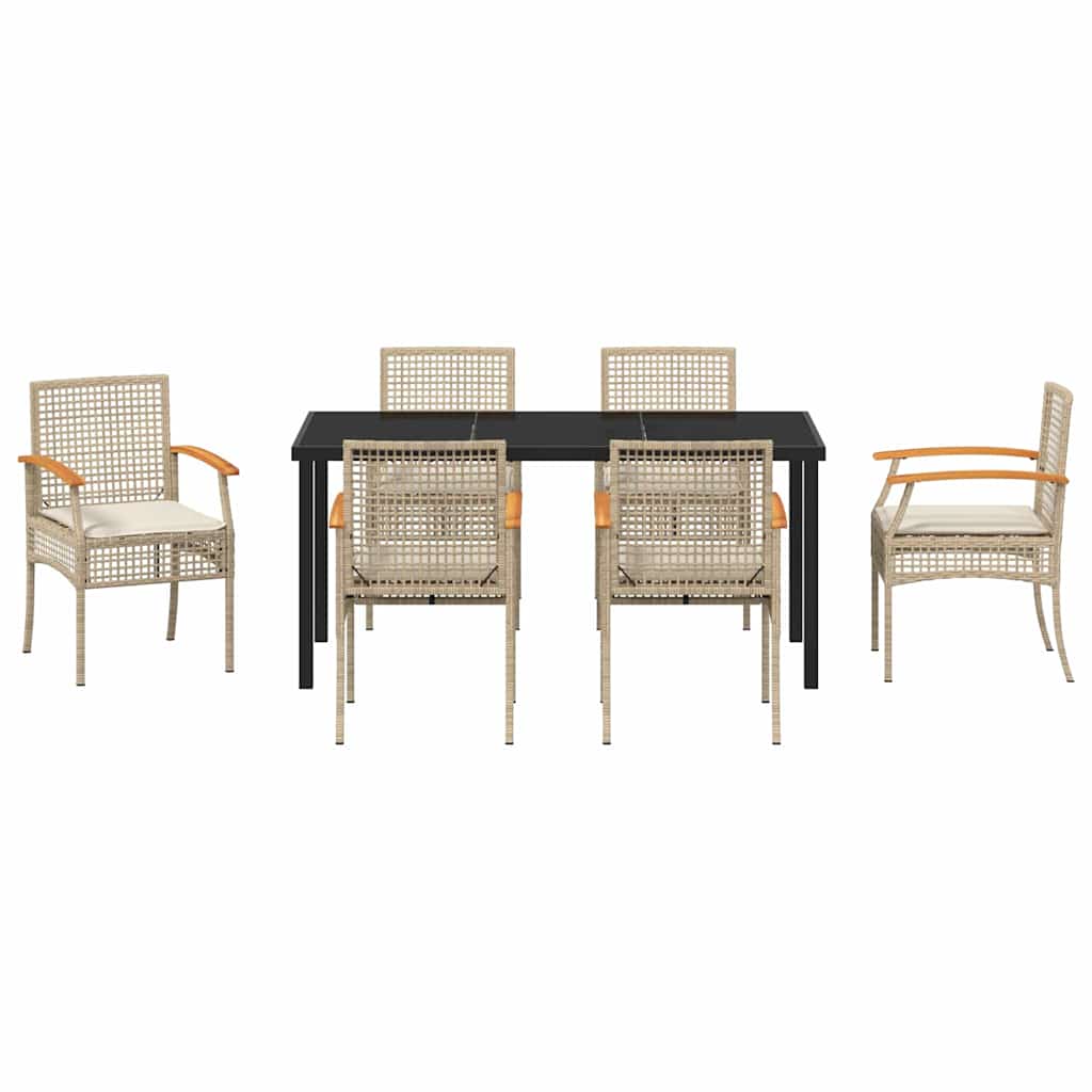 Kert étkező szett párnával 7 pcs Beige és fekete Rattan