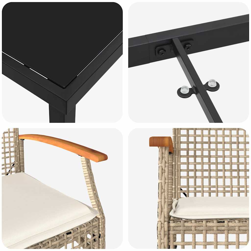 Kert étkező szett párnával 7 pcs Beige és fekete Rattan