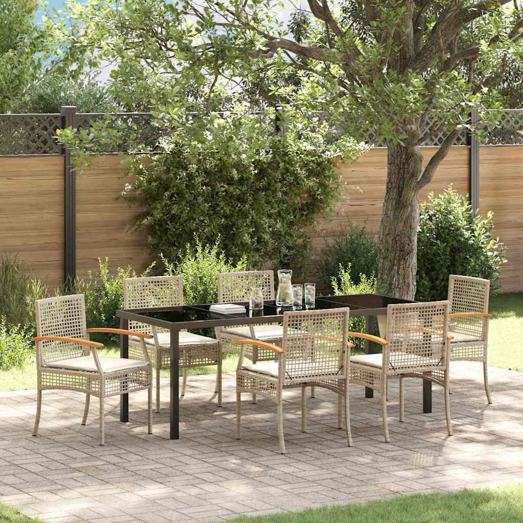 Kert étkező szett párnával 7 pcs Beige és fekete Rattan
