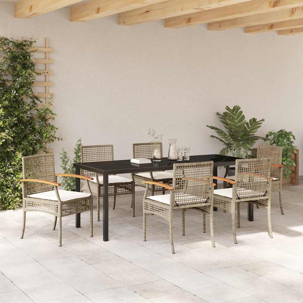 Kert étkező szett párnával 7 pcs Beige és fekete Rattan