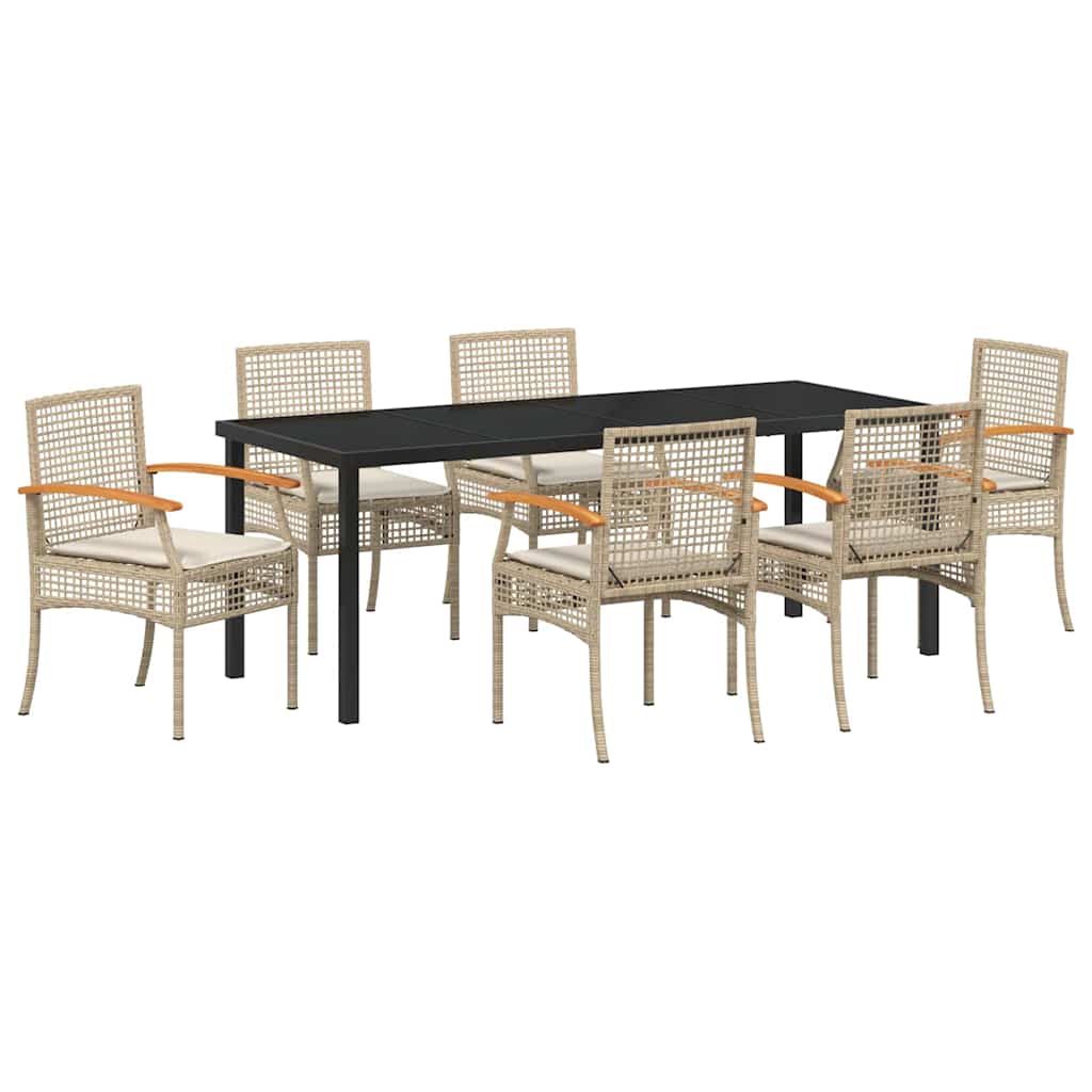 Kert étkező szett párnával 7 pcs Beige és fekete Rattan