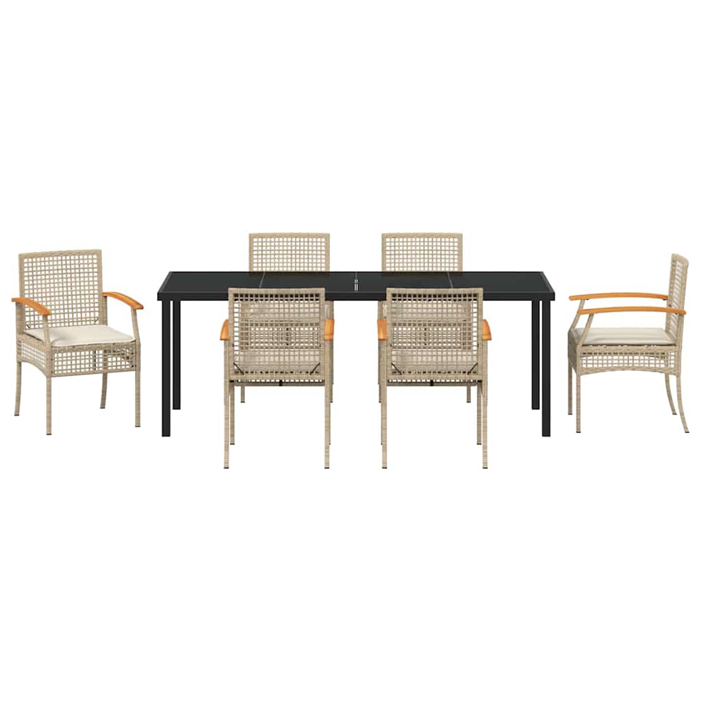 Kert étkező szett párnával 7 pcs Beige és fekete Rattan