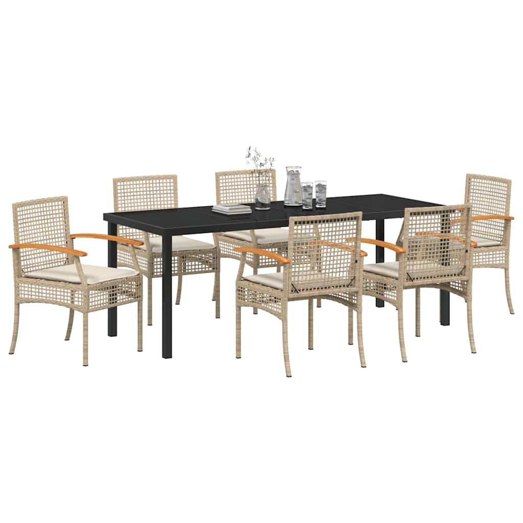 Kert étkező szett párnával 7 pcs Beige és fekete Rattan