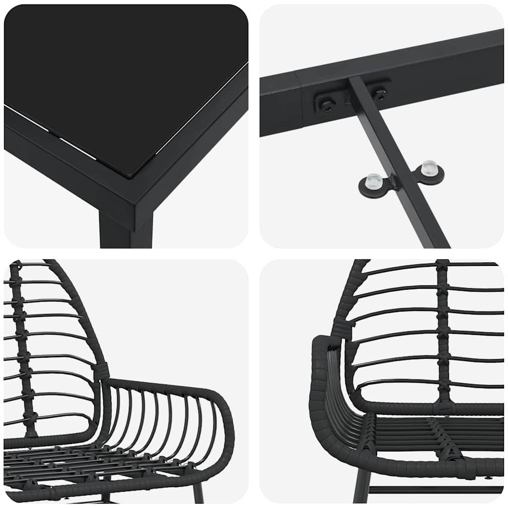 Kert étkező szett 3 pcs Fekete polirattan