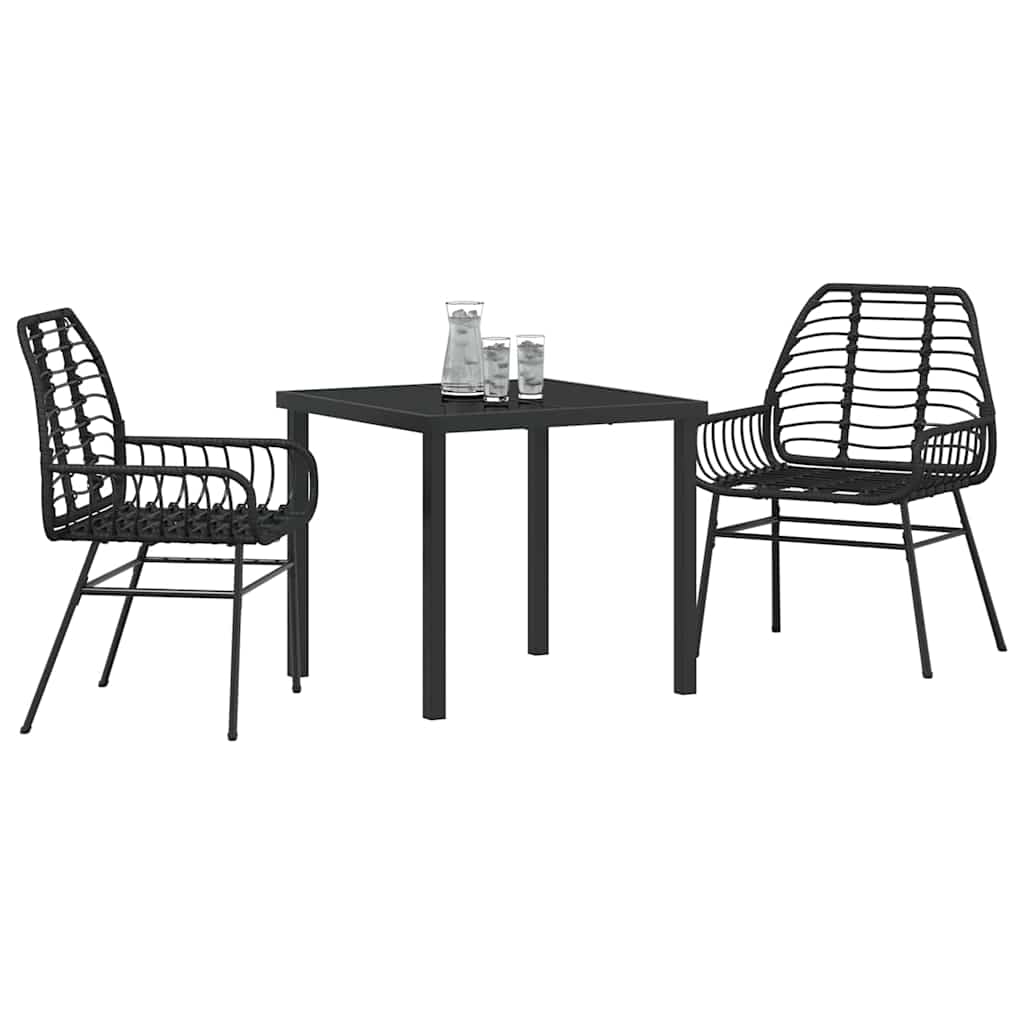 Kert étkező szett 3 pcs Fekete polirattan