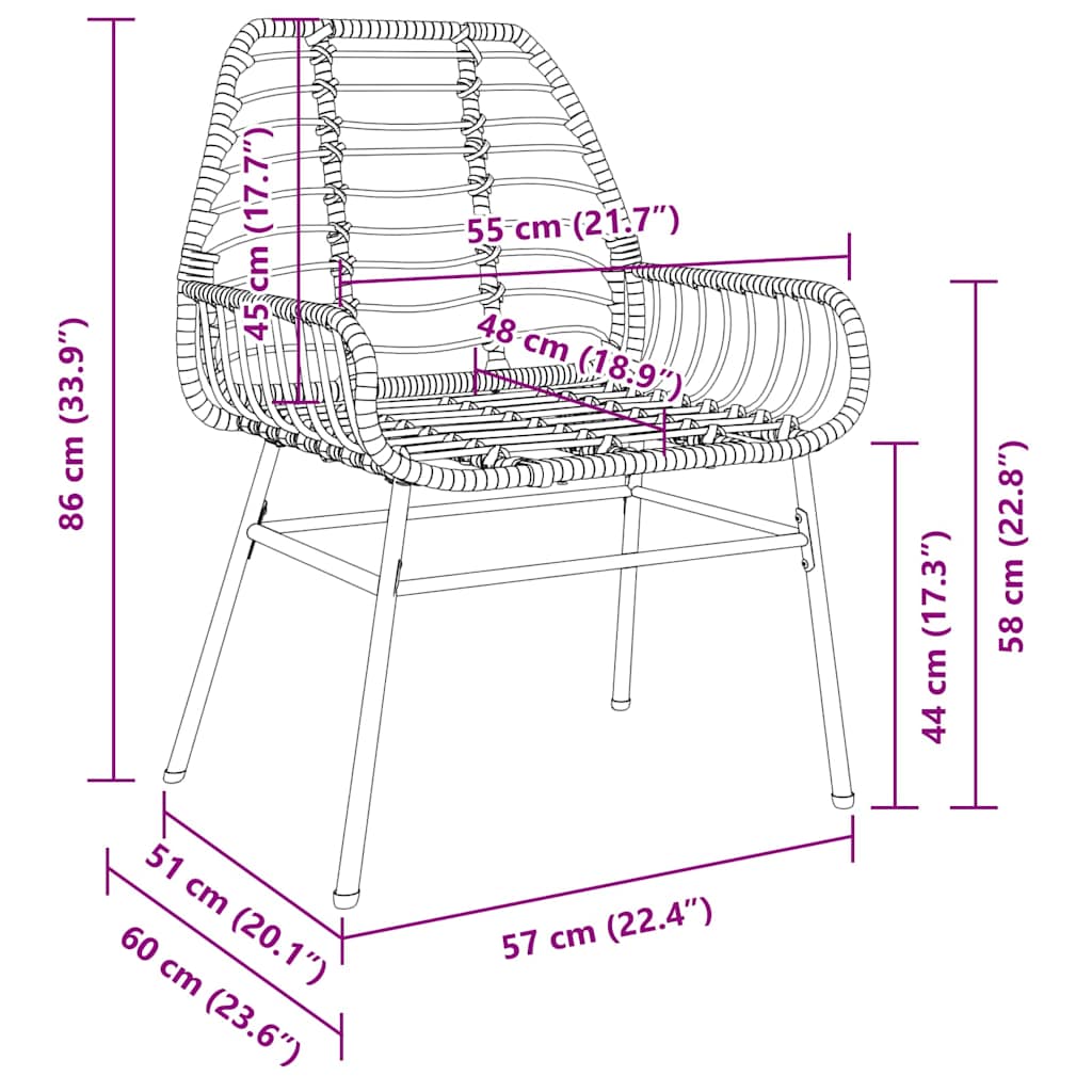 Kert étkező szett 3 pcs Barna polirattan