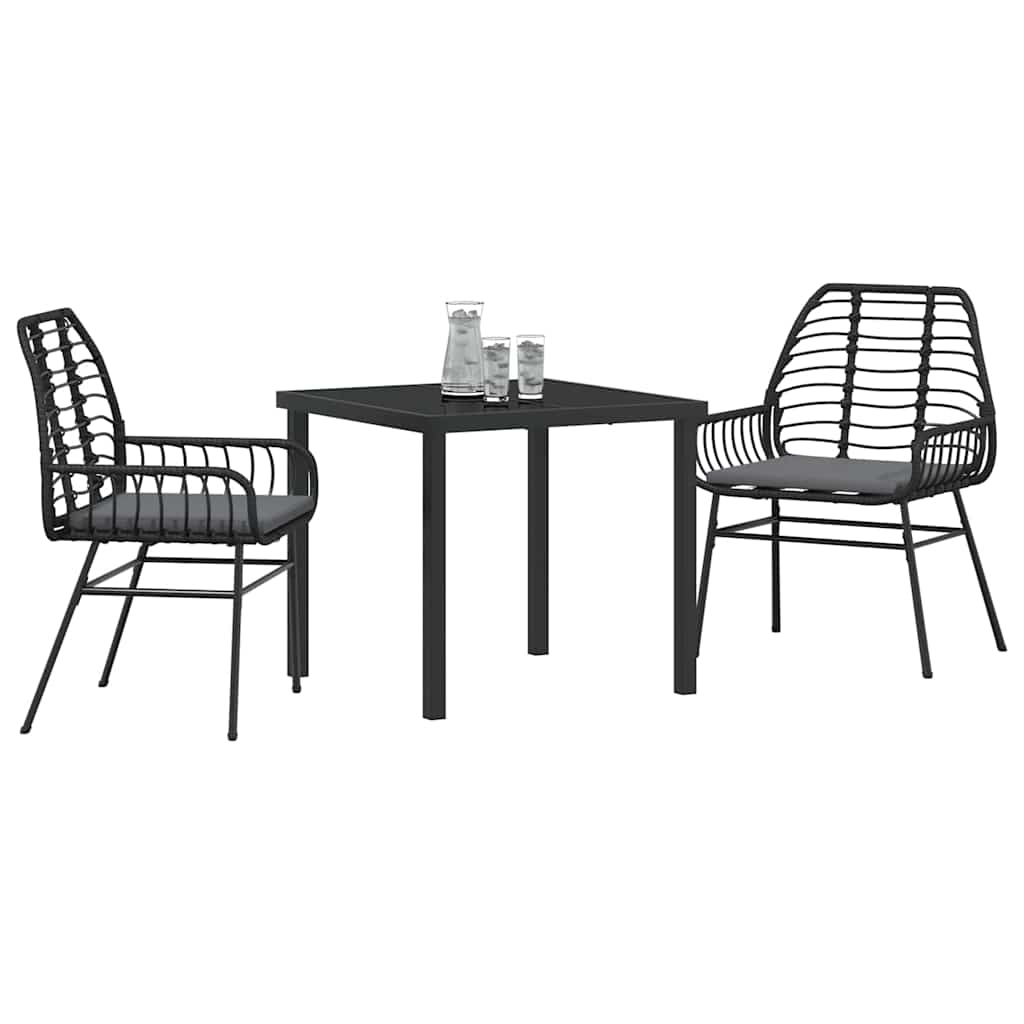 Kert étkező szett 3 pcs Fekete polirattan