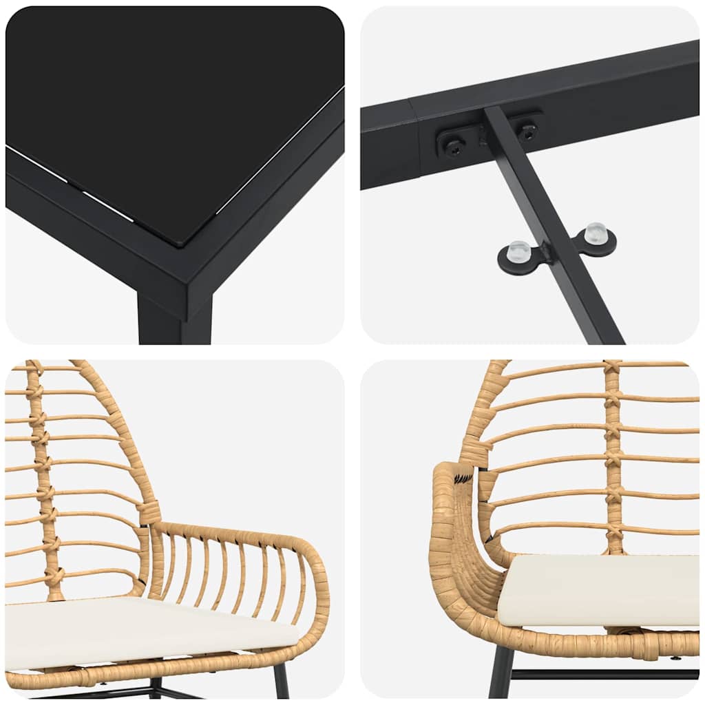 Kert étkező szett 3 pcs Barna polirattan