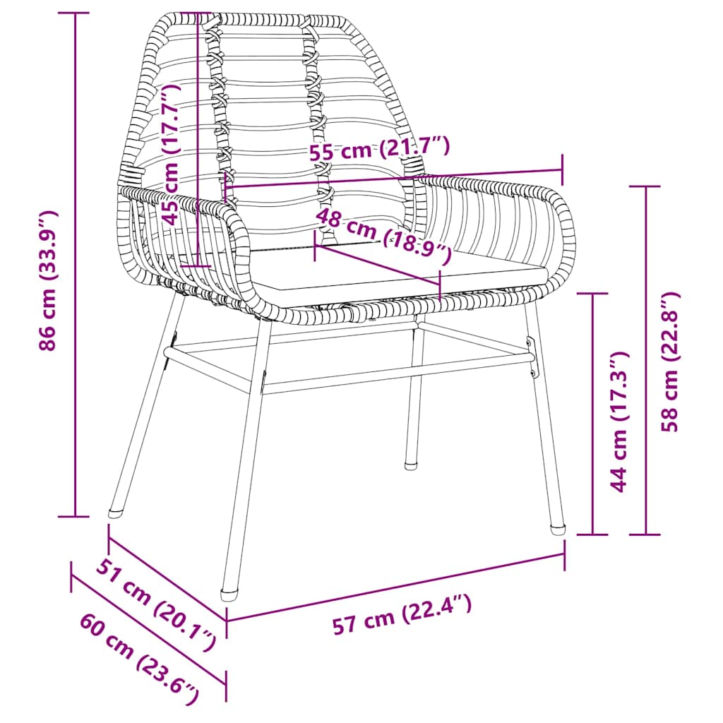 Kert étkező szett 3 pcs Barna polirattan