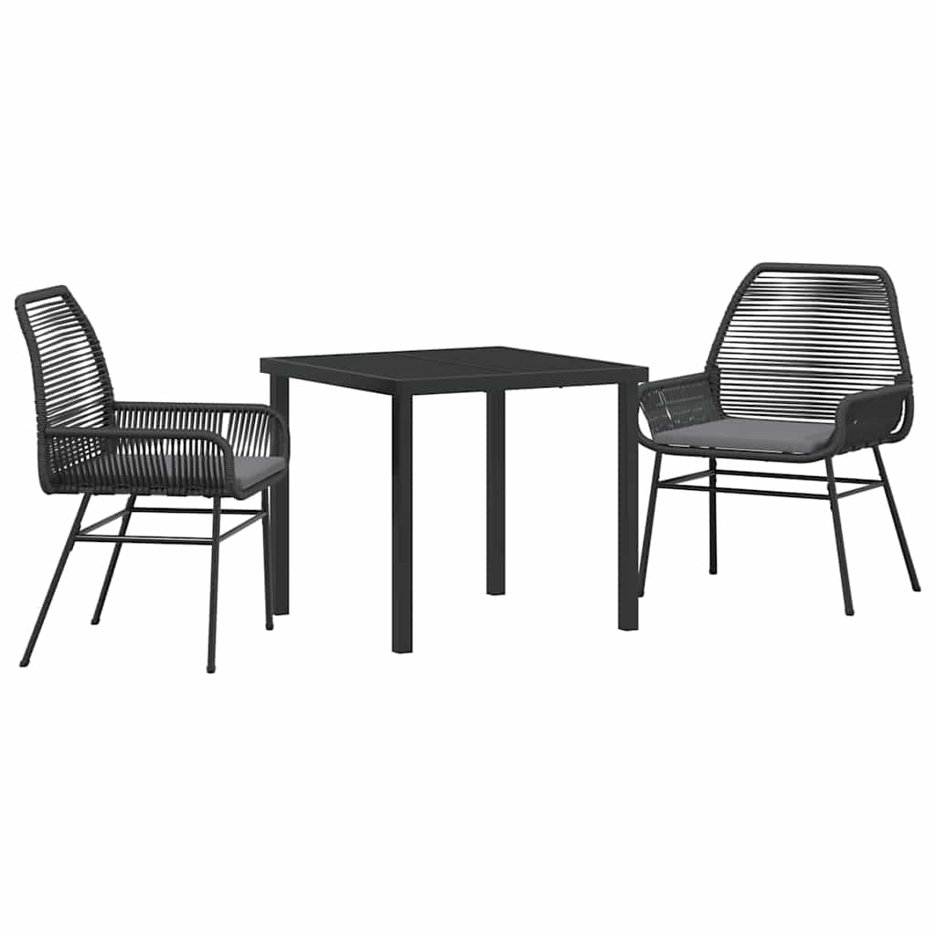 Kert étkező szett párnával 3 pcs Fekete polirattan