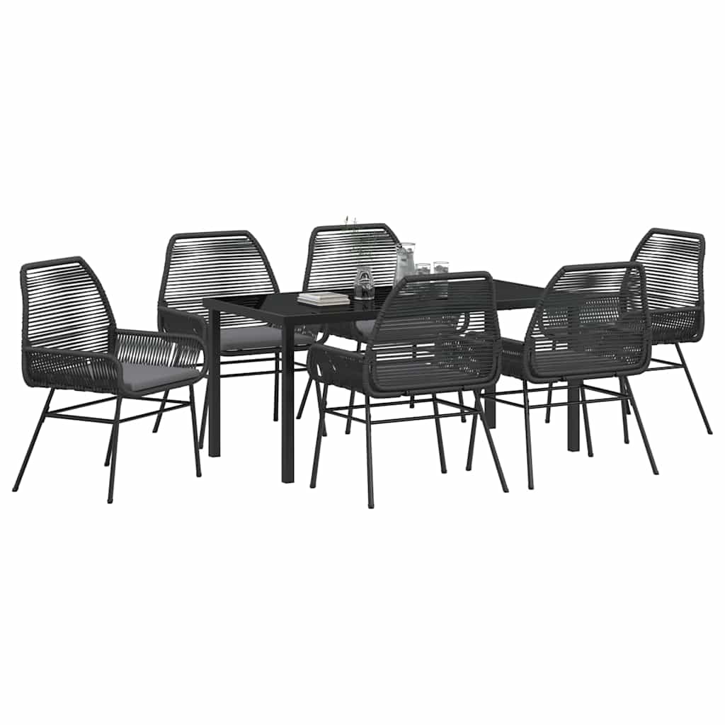 Kert étkező szett párnával 7 pcs Fekete polirattan