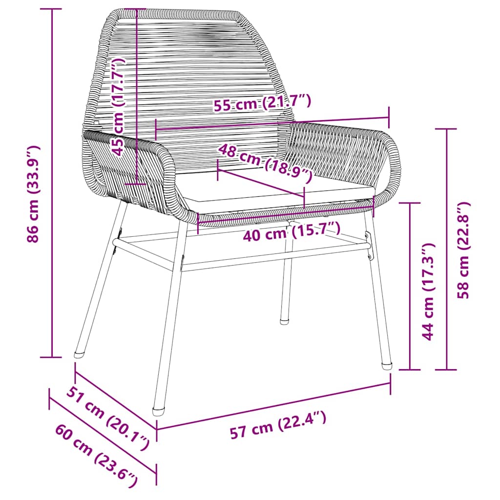 Kert étkező szett párnával 3 pcs Barna polirattan
