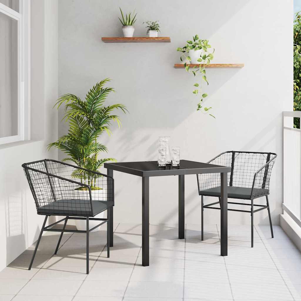 Kert étkező szett 3 pcs Fekete polirattan