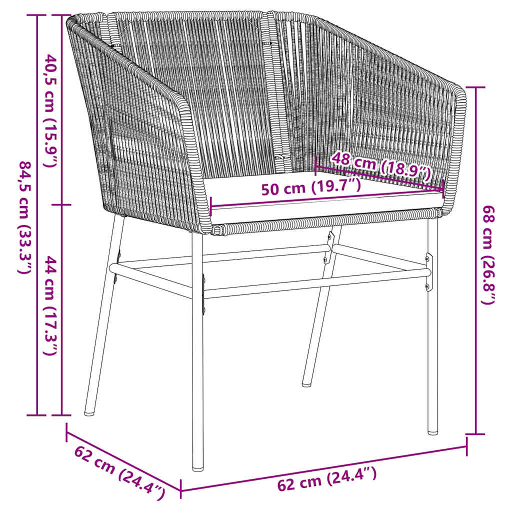 Kert étkező szett párnával 3 pcs Fekete Porszórt acél