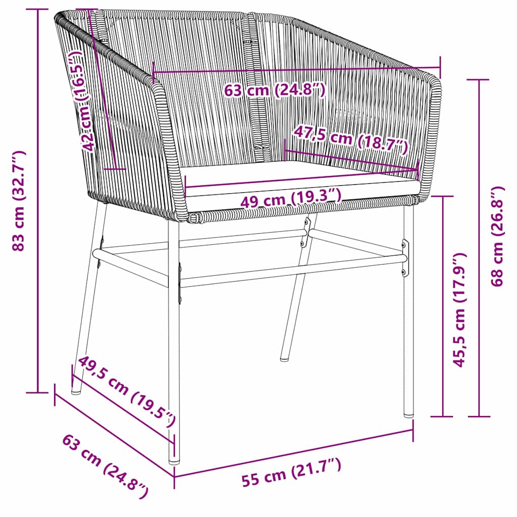 Kert étkező szett párnával 3 pcs Barna Porszórt acél