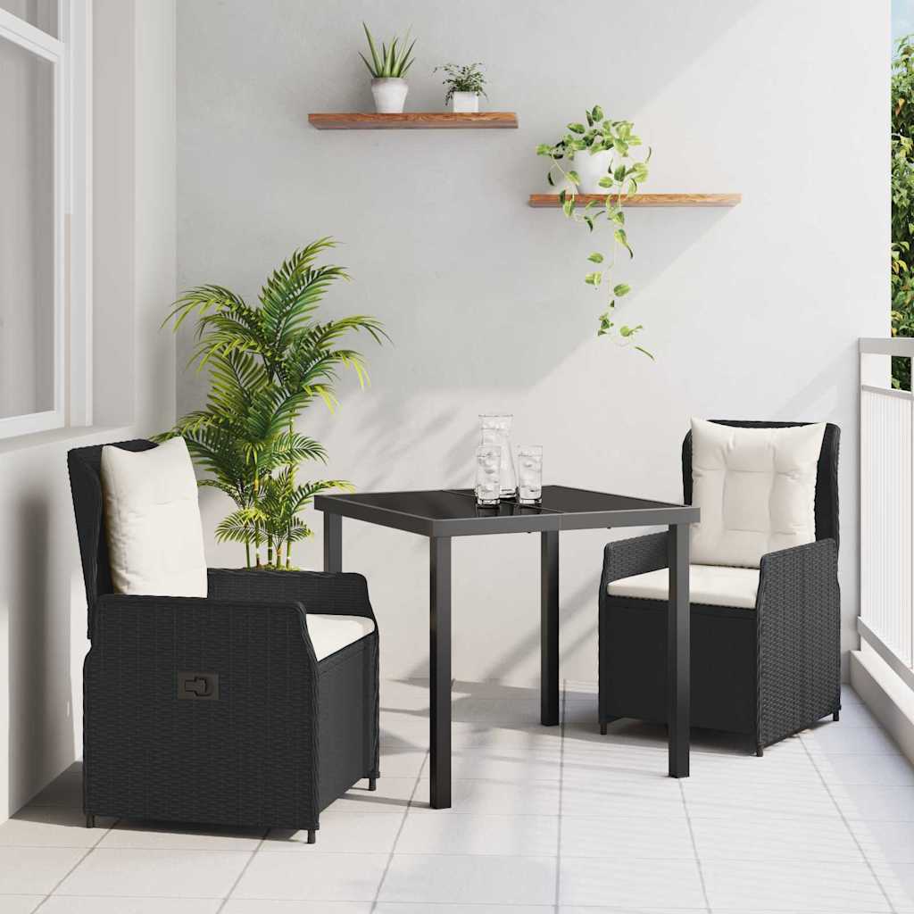 Kert étkező szett 3 pcs Fekete polirattan