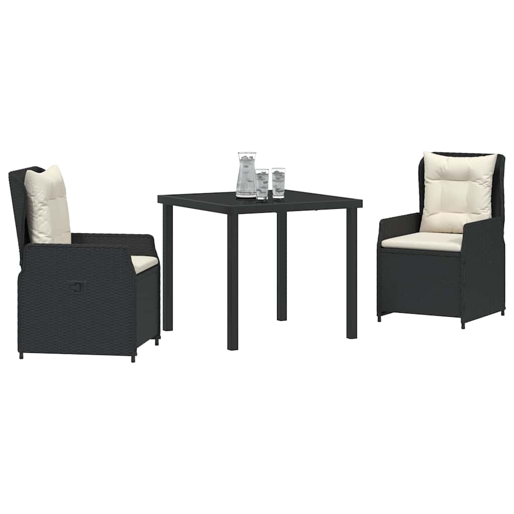 Kert étkező szett 3 pcs Fekete polirattan
