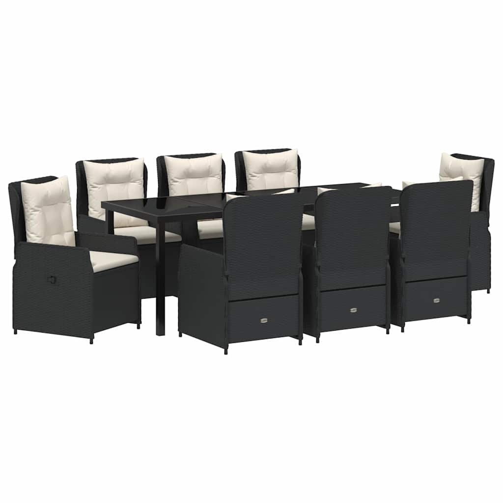 Kert étkező szett 9 pcs Fekete polirattan