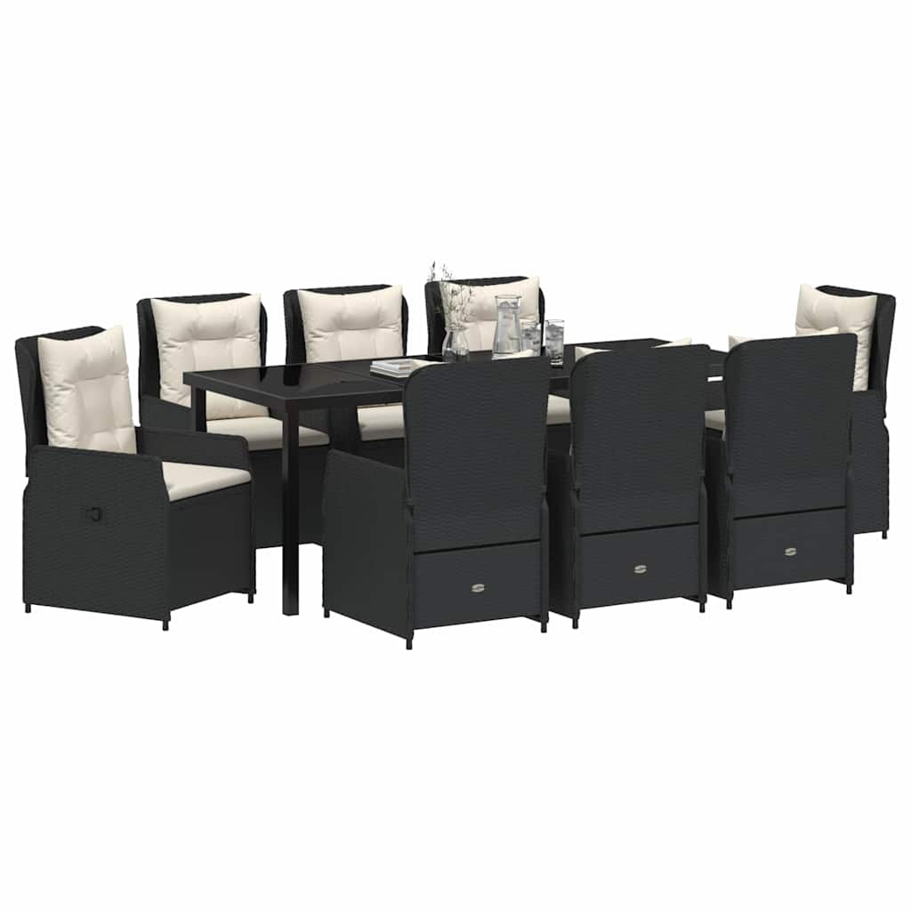 Kert étkező szett 9 pcs Fekete polirattan