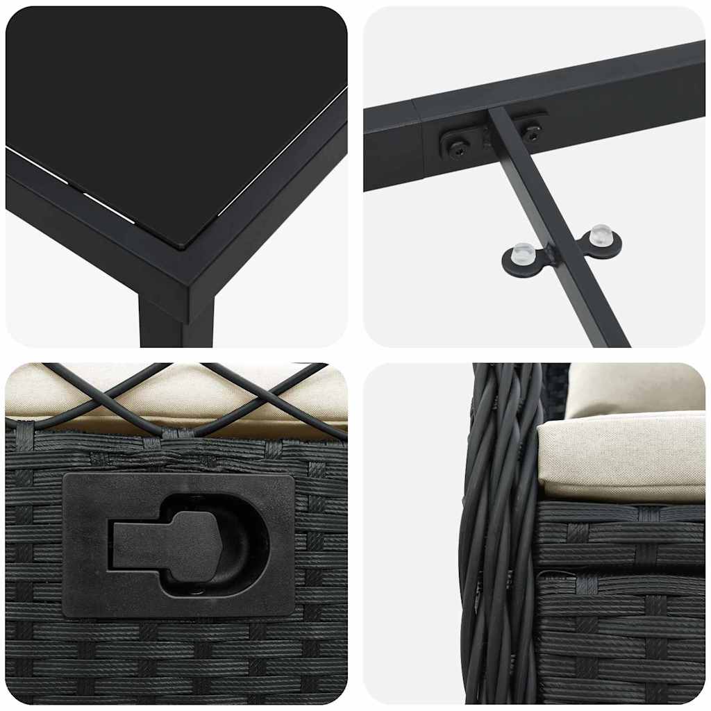 Kert étkező szett 3 pcs Fekete polirattan